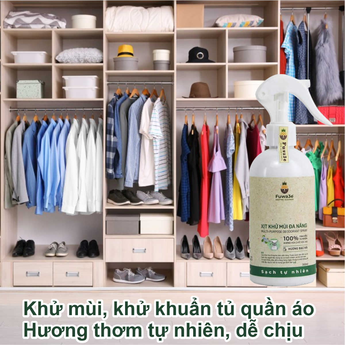 Xịt khử mùi đa năng hữu cơ Fuwa3e  chai 300ml