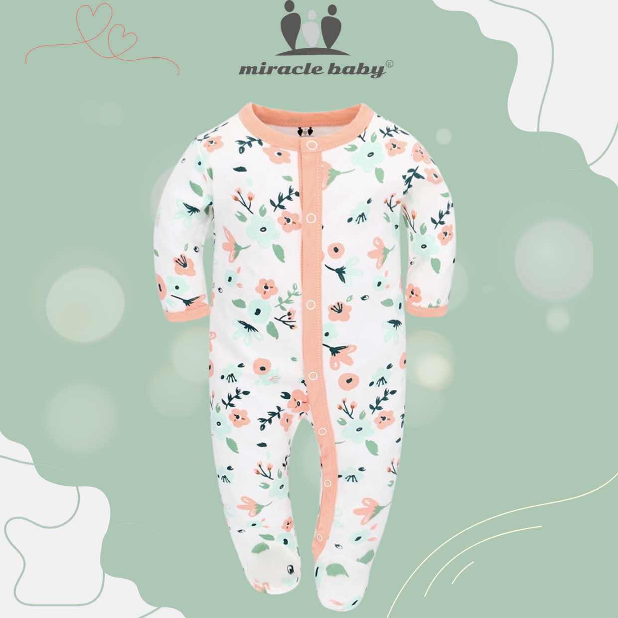 Jumpsuit/Bodysuit Tay Dài chất liệu 100% cotton Miraclebaby cho Bé Trai, Bé Gái (Từ 1-2 tháng, 2-4 tháng, 5-7 tháng)