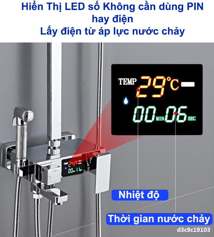 Bộ sen cây tắm đứng, bộ sen vòi tắm đứng Công nghệ ITALIA INOX 304 hiển thị LED TCARE - Hàng Chính Hãng