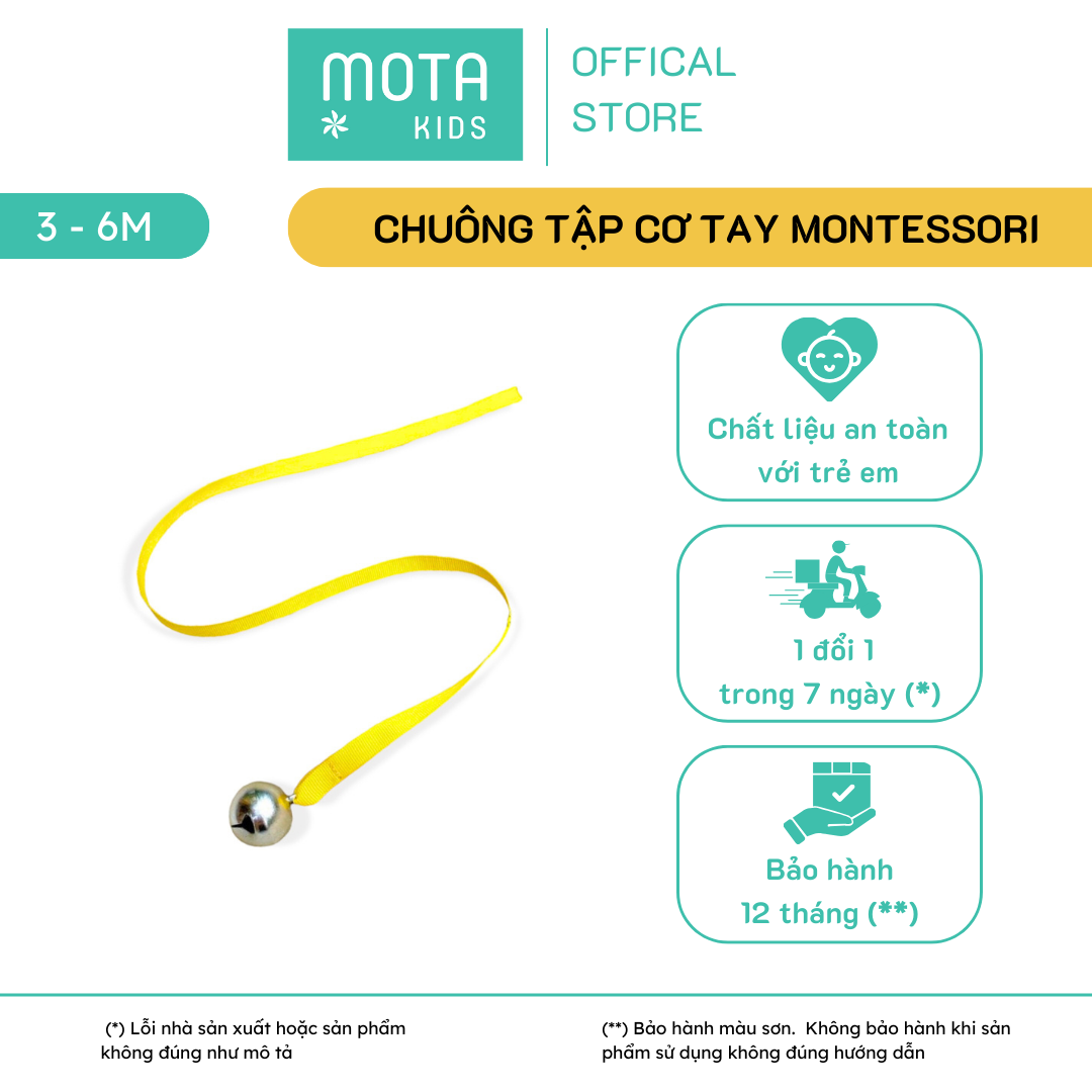 Đồ chơi chuông tập cơ tay cho bé 3-6 tháng Montessori Mota - Hỗ trợ phát triển vận động - Hàng chính hãng