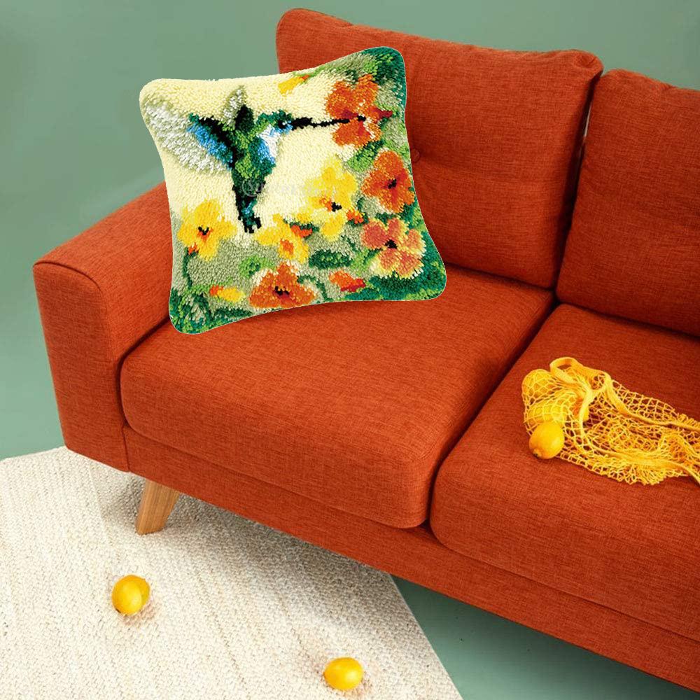 Animal / Flower Latch Hook Rug Kits with Pattern Printed Pillow Case Making Package for Kids Beginners
