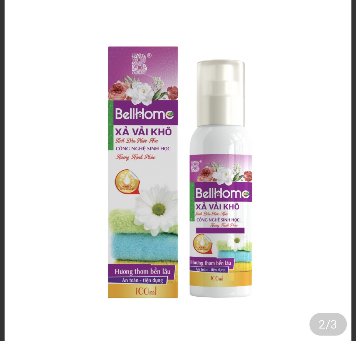 Xả Vải Khô Công Nghệ Sinh Học Bell Home Tím Hương Hạnh Phúc 100ml