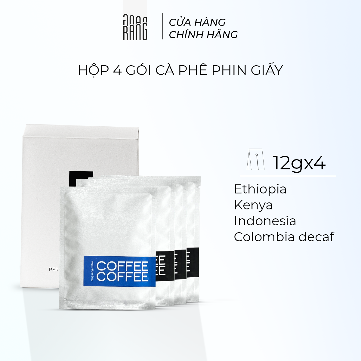 Hộp 4 Gói Cà Phê Phin Giấy/Túi Lọc Cao Cấp Specialty Kenya, Ethiopia, Indonesia, Colombia Decaf rang rang coffee 12gx4