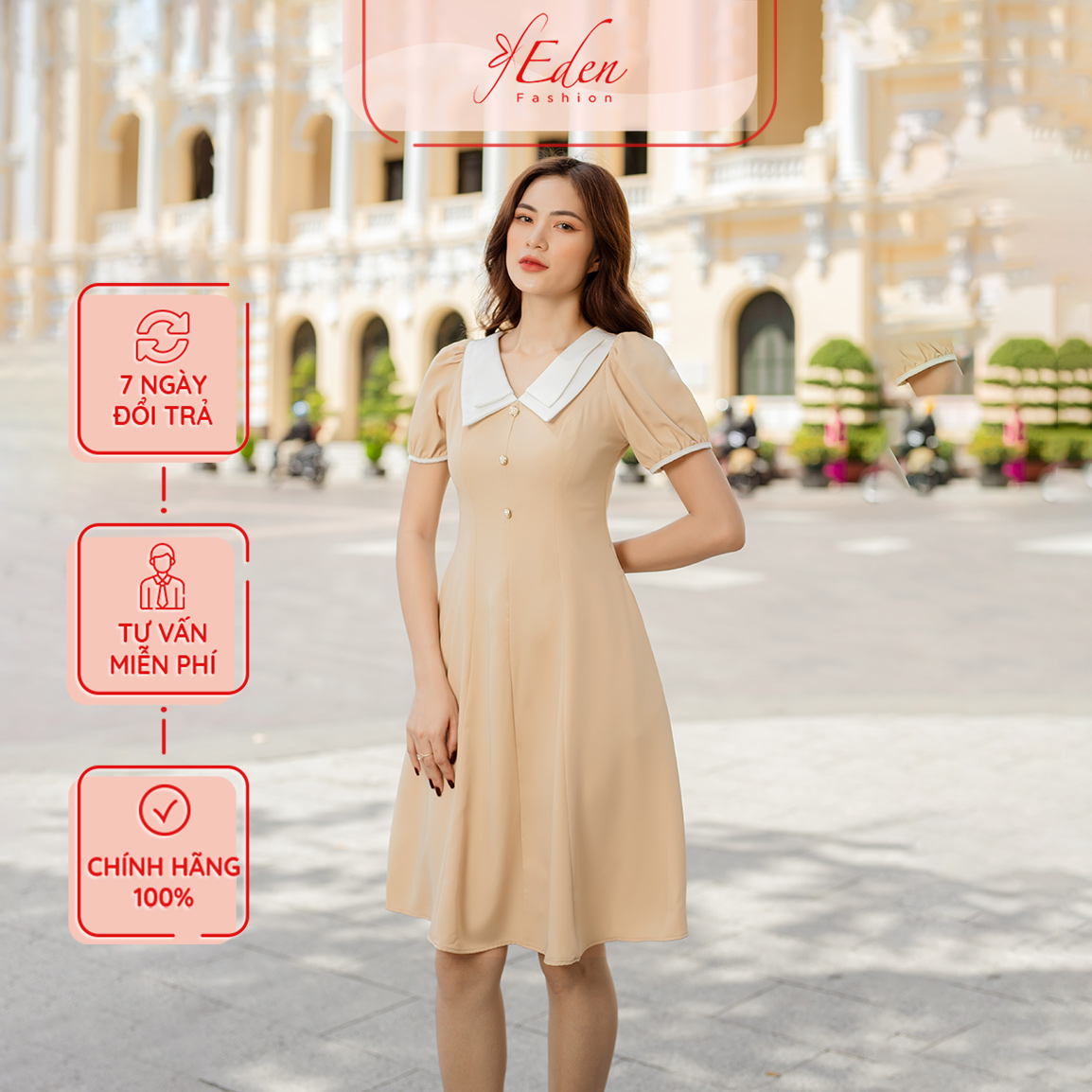 Đầm xòe công sở thời trang Eden cổ tim - D487