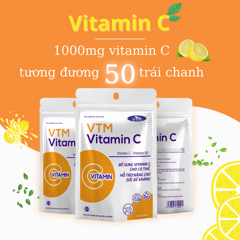 Viên uống Feelex VTM Vitamin C bổ sung vitamin C, sáng da, mờ thâm, tăng cường đề kháng - gói 60 viên(30 ngày)