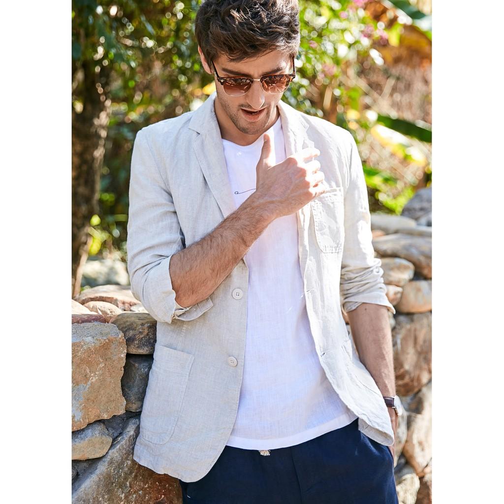 Áo vest Blazer Linen nam dáng lửng, thời trang phong cách trẻ trung