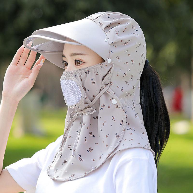 Nón mũ chống nắng mùa hè cho nữ kèm khăn che mặt thoáng khí, mũ lưỡi trai rộng vành