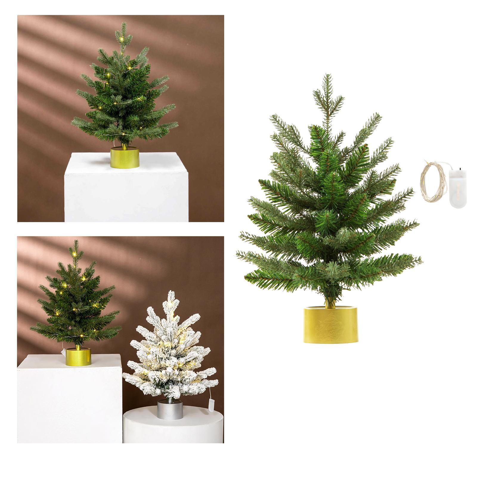 Mini Christmas Tree with Lights Centerpiece Flocked Christmas Tree for Desk Table Top