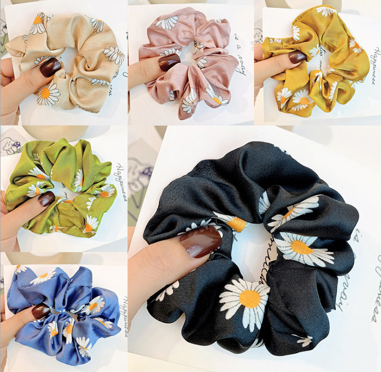 Dây buộc tóc Scrunchies lụa in hoa cúc HD98