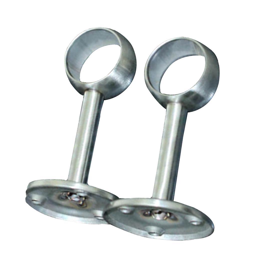 2pcs Stainless Steel Wardrobe Pipe Lever Rod Bracket Flange