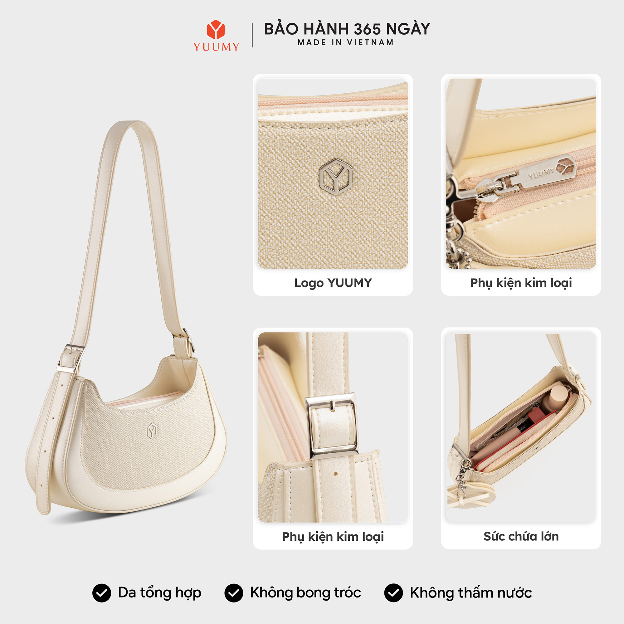 Túi Yuumy ( Thời trang nữ phối gương tròn và nơ xinh xắn - Túi đeo vai da Glossy YN345 )