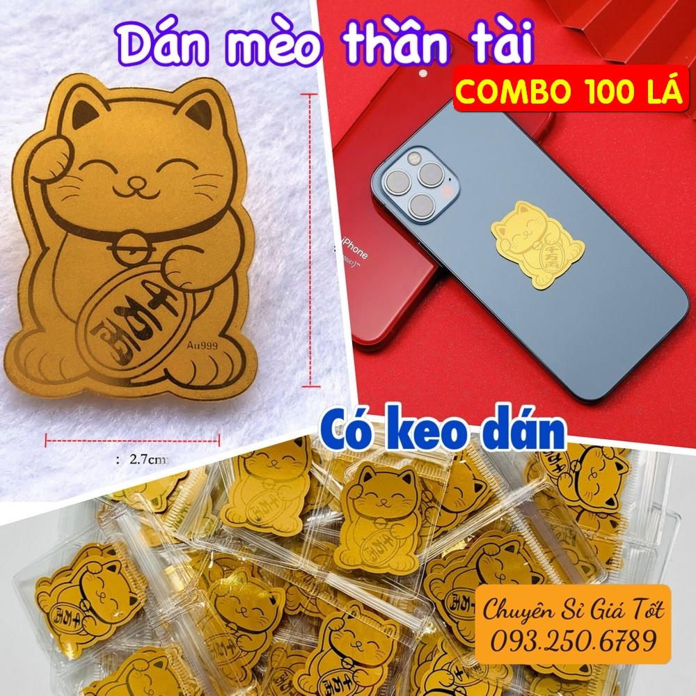 Miếng mèo thần tài mạ vàng 24k rước lộc vào nhà Tết dán điện thoại