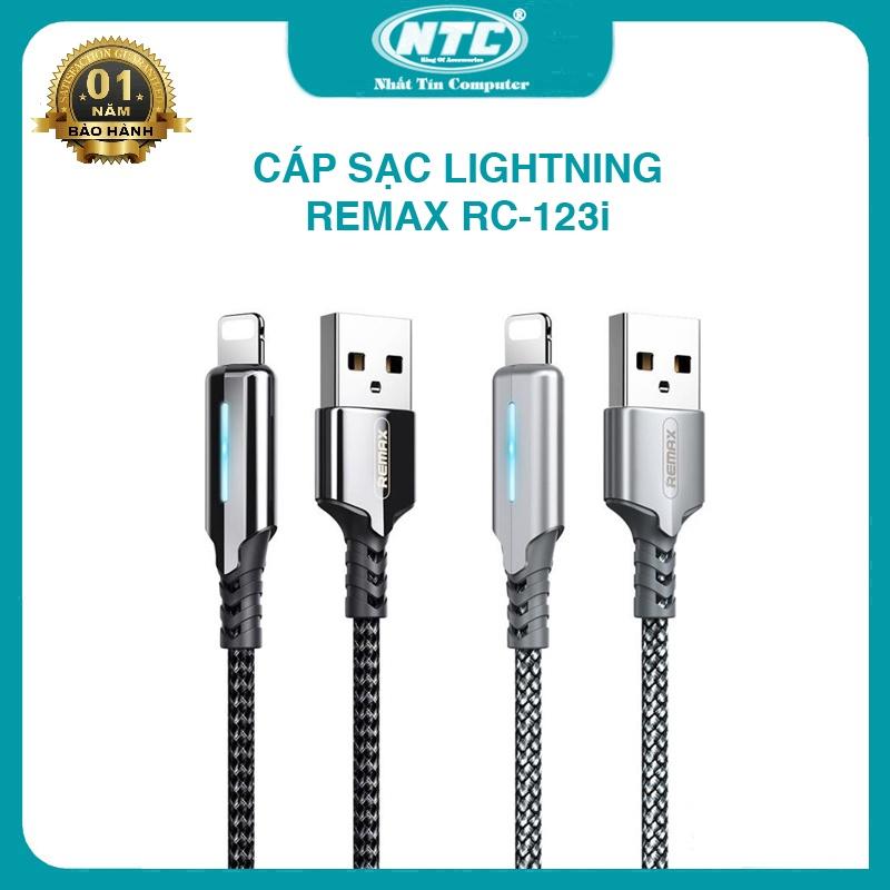 Cáp sạc và truyền dữ liệu Remax RC-123i cổng LN dài 1m max 2.1A - đèn led báo pin ngắt sạc khi đầy (nhiều màu) - Hàng Chính Hãng