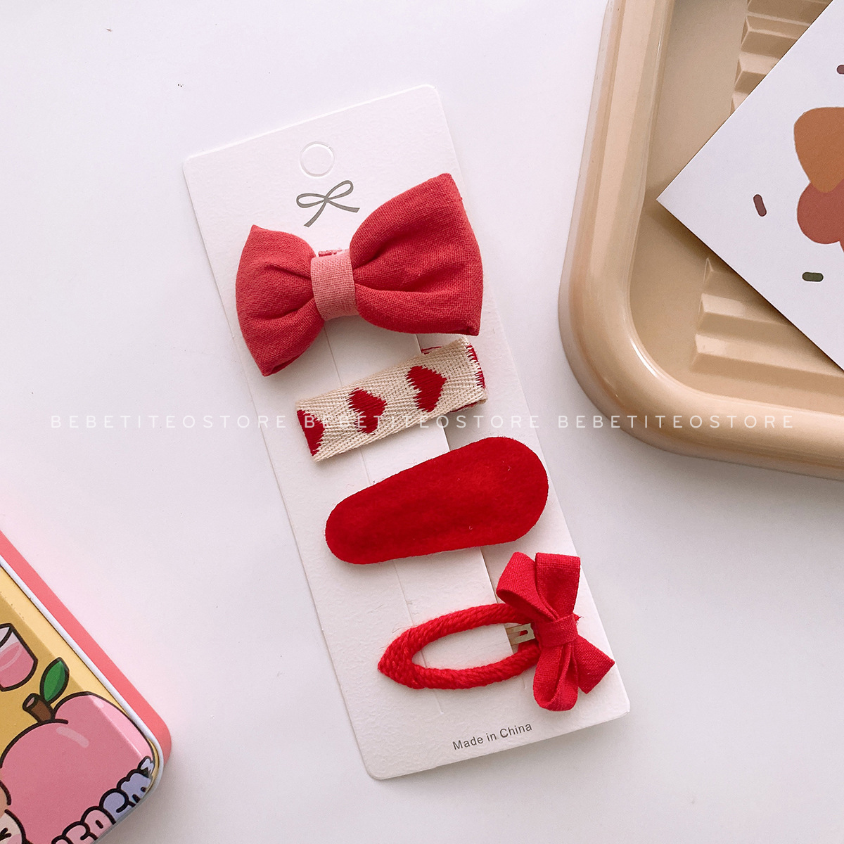 Set Kẹp Tóc Tone Đỏ Cho Bé Đi Chơi Tết Dễ Thương 2023