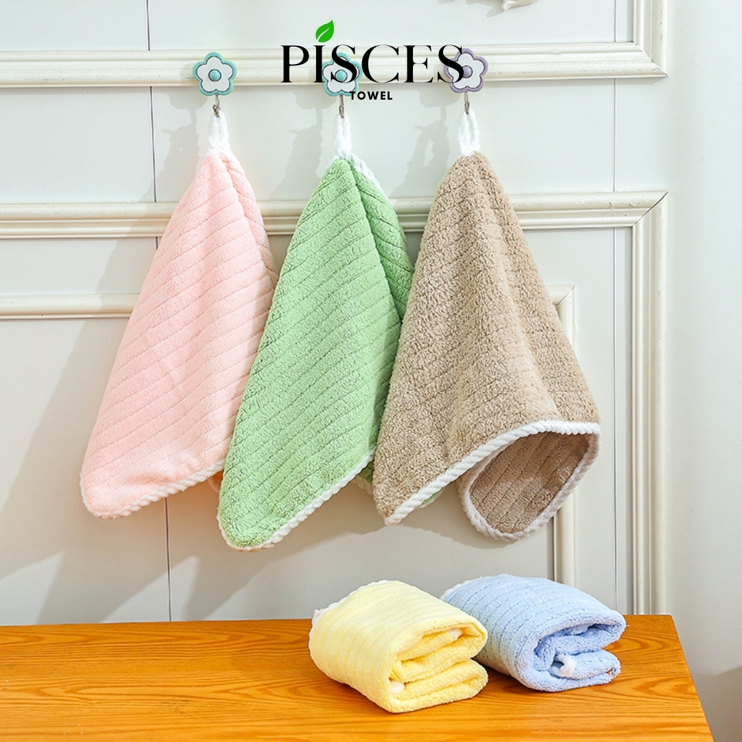 Khăn Mặt Hình Gấu Nơ Làm Quà Tặng PISCES TOWEL 25x50cm Cotton Mềm Mại, Khăn Làm Quà Tặng Bạn Gái