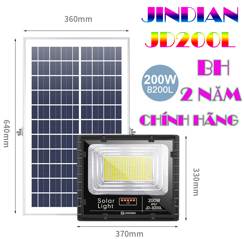 Đèn năng lượng mặt trời 200W JD-8200L HÃNG JINDIAN