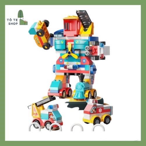 Lắp ghép195pcs - Đồ chơi lắp ghép 195 chi tiết dành cho bé, xe cảnh sát, người máy cảnh sát