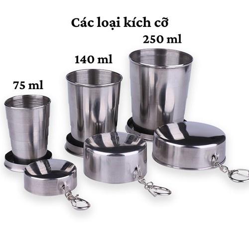 Cốc Uống Nước Cốc Mini Gấp Gọn Inox Đa Năng Cao Cấp Bỏ Túi Du Lịch Có Móc Treo Tiện Dụng