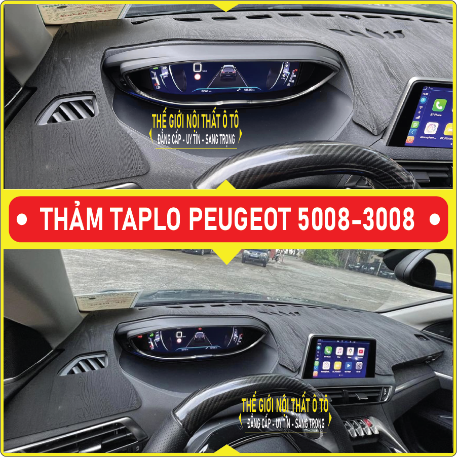Thảm taplo Peugeot 2008 3008 5008 da cacbon, da vân gỗ, nhung cu· 3 lớp dày 1cm chống nắng cao cấp