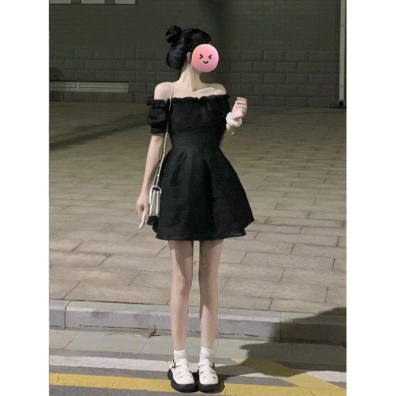 TOBE1SHOP Pháp vuông cổ ren-up lớn bowknot váy thắt lưng hiển thị gầy một chữ công chúa váy ngắn bong bóng tay áo mùa hè nhỏ