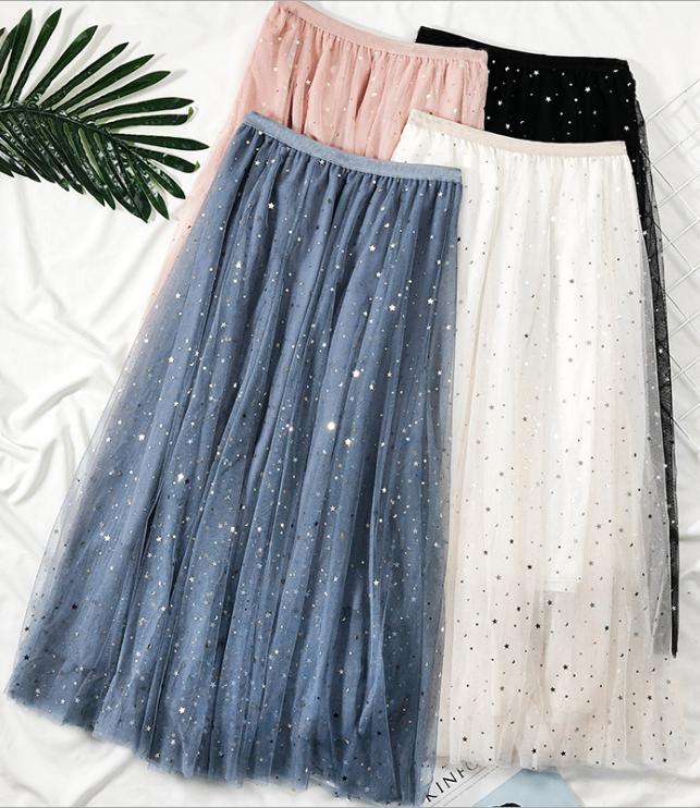 Chân váy ren Tulle - Tutu xòe tròn đính trăng sao lấp lánh giá siêu tốt VAY21 Free size
