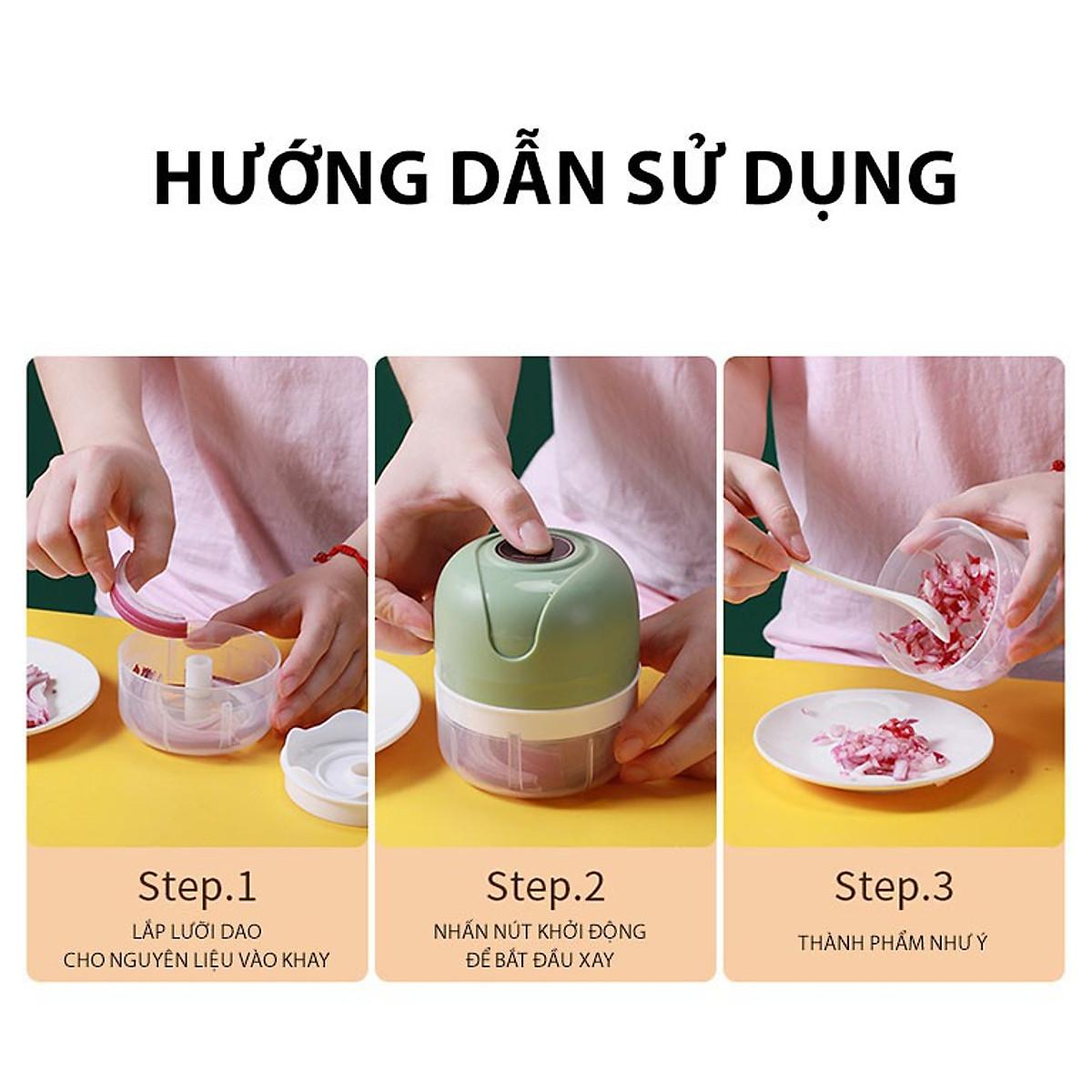 Máy Xay Đa Năng Cầm Tay - Hàng Chính Hãng-Dụng Cụ Nghiền Tỏi Ớt Mini Sạc Pin Nhỏ Gọn Dung Tích 250ml
