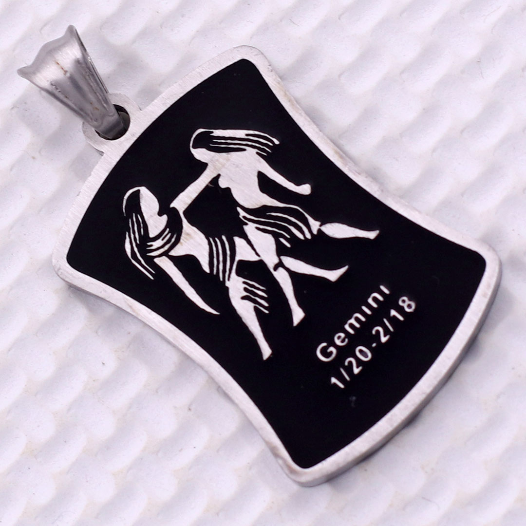 Mặt dây chuyền cung Song Tử - Gemini inox trắng kèm vòng cổ dây chuyền inox trắng + móc inox trắng, Cung hoàng đạo