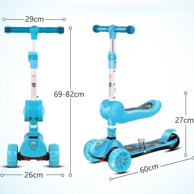 Xe scooter có ghế cho bé  Xe trượt trẻ em 3 bánh gấp gọn có nhạc đèn phát sáng,có ghế ngồi thuận tiện.