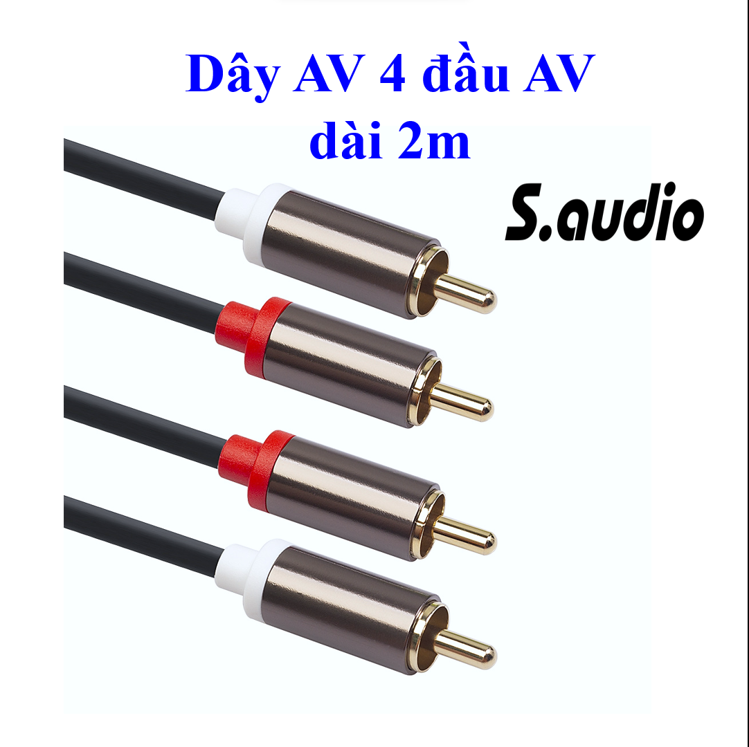 Dây AV 4 đầu hoa sen  dài 2m RCA kết nối âm thanh loại tốt 2 đầu AV ra 2