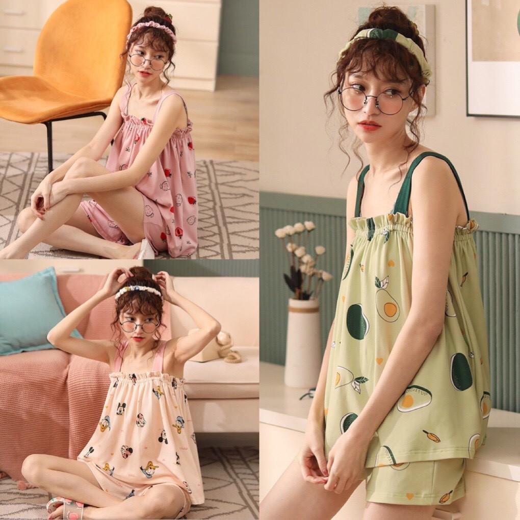 Bộ đùi 2 dây siêu đáng yêu, họa tiết cute, chất vải cotton 100% mềm mịn, thoáng mát, mặc cực kỳ dễ chịu,  size M-2XL