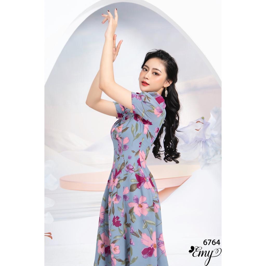 Đầm EMY EM6764 Xoè Cổ Vuông Thắt Dây Nơ