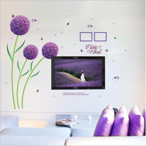 Decal trang trí tường - Bồ Công Anh Tím khung hình 02