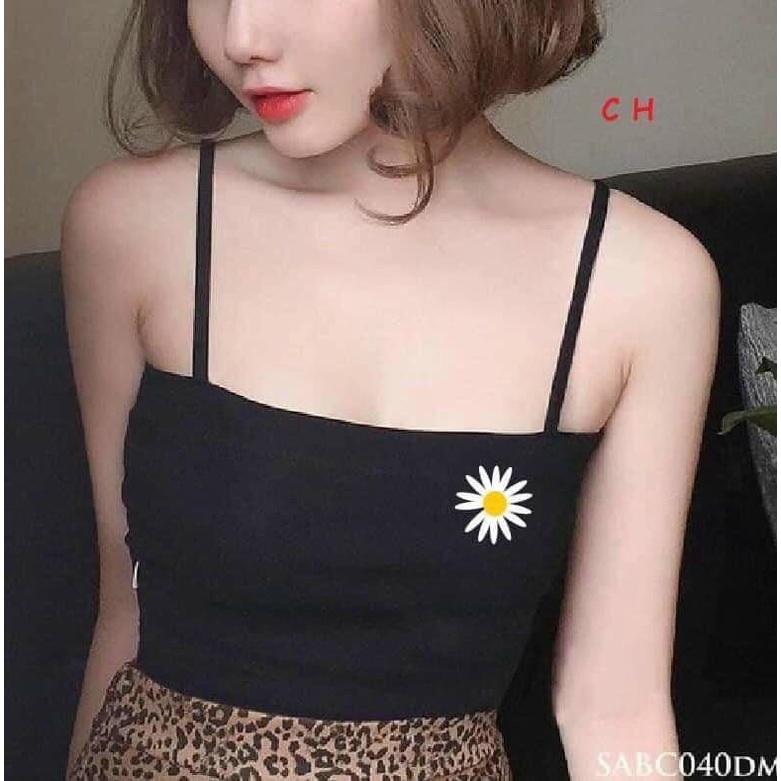 Áo 2 dây hoa cúc sợi bún co giãn 4 chiều
