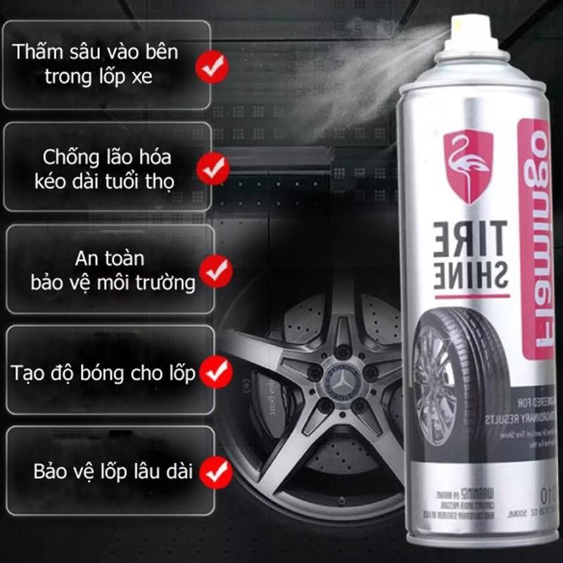 Chai Xịt Bóng Lốp Xe Phục Hồi Và Làm Sáng Lốp Xe Ô Tô Thương Hiệu Flamingo Tire Shine F010