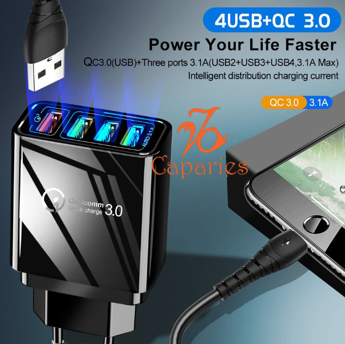 Củ Sạc Nhanh Quick Charge 3.0 Siêu Bền, 4 cổng USB , Chống Nóng, Sạc Nhanh 3.0 - Chính Hãng CAPARIES VIỆT NAM