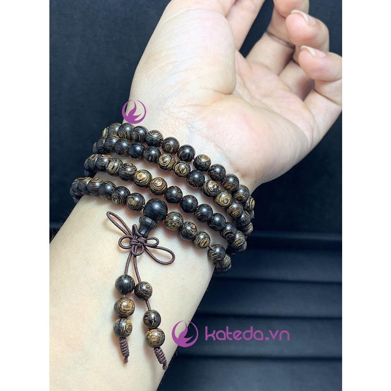 Vòng Tay Trầm Hương Chuỗi Tràng Hạt 6mm 108 Hạt Mix Cỏ Bốn Lá,Trầm Sánh Chìm Quảng Nam Việt Nam