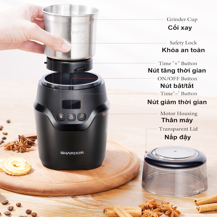 Máy xay hạt cà phê và gia vị đa năng, thương hiệu Anh Quốc cao cấp Shardor - CG639. HÀNG CHÍNH HÃNG