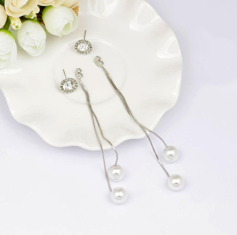 Bông tai ngọc trai mới bông chuỗi zircon Hàn Quốc