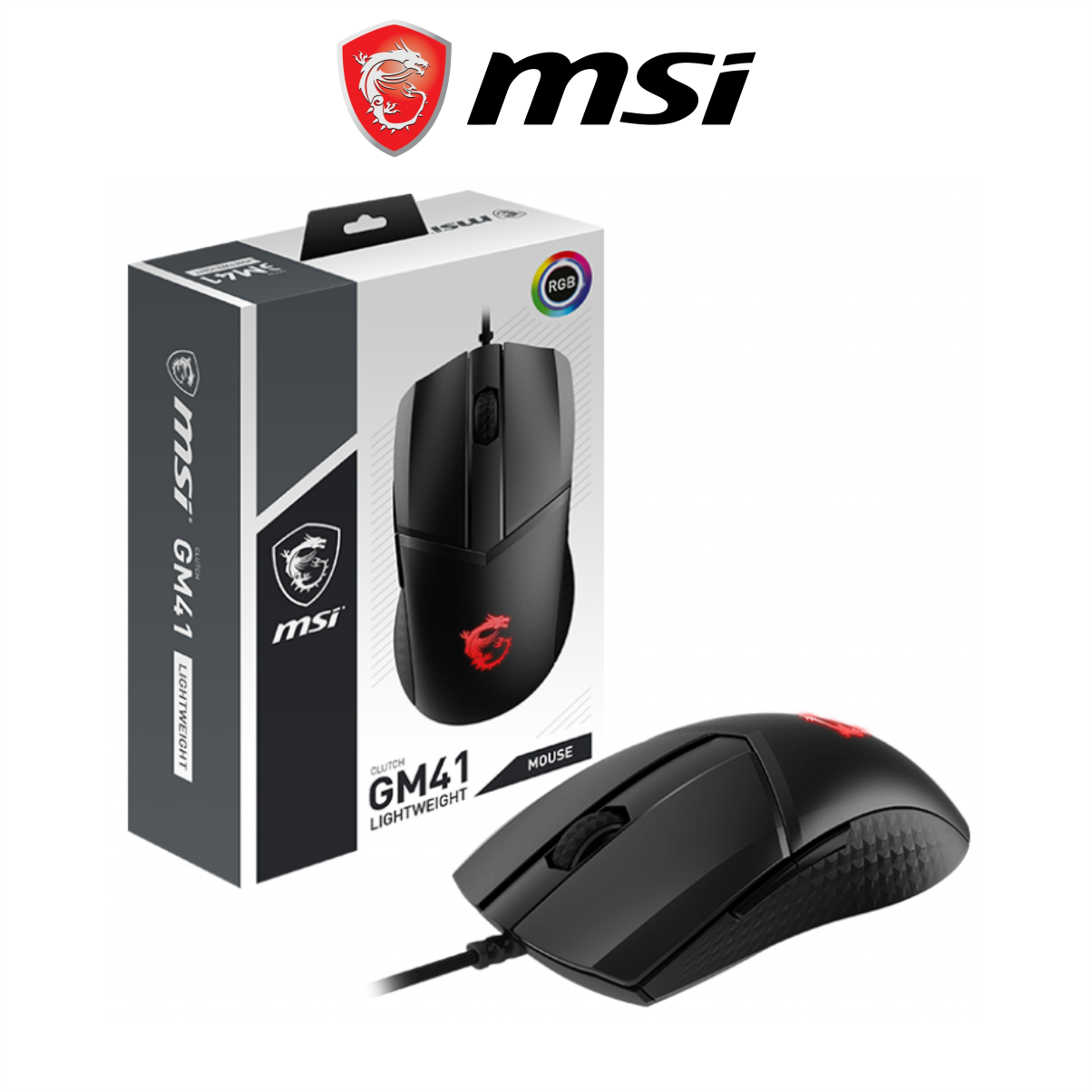 Chuột Gaming MSI GM41 Lightweight V2 Đèn LED RGB, 6 Nút, 6400 DPI Với 6 Mức DPI, Dây Cắm USB Dù Dài 2M - Hàng Chính Hãng