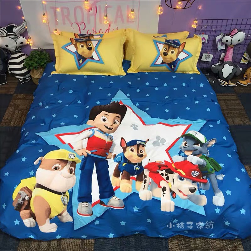 Bộ chăn ga gối Cotton Tina 3D - Chú chó cứu hộ Paw Patrol - Tặng 1 móc khóa Houston