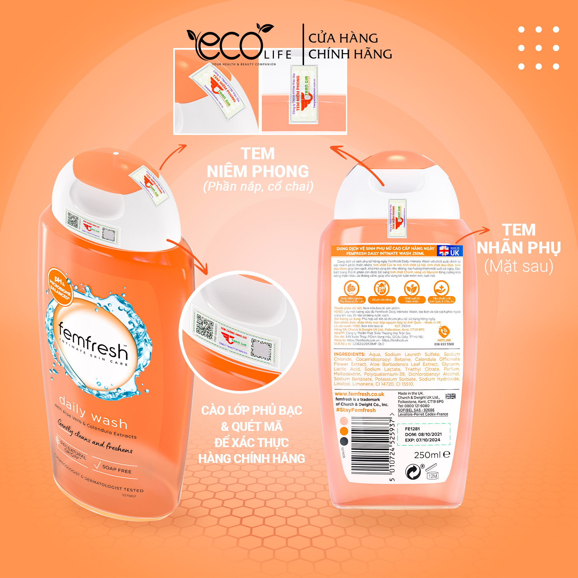 Dung dịch vệ sinh phụ nữ hàng ngày Femfresh Intimate Wash 50ml / 150ml / 250ml (Màu Hồng / Xám / Cam)