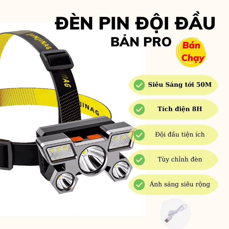 Đèn pin đeo đầu 5 bóng siêu sáng dùng pin sạc, Đèn Pin Đội Đầu 5 Bóng Led Siêu Sáng, Chống Nước Kèm Dây Sạc ĐÈN