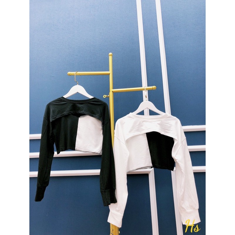 Bộ Áo Croptop Nữ Dài Tay Phối 2 Màu X022
