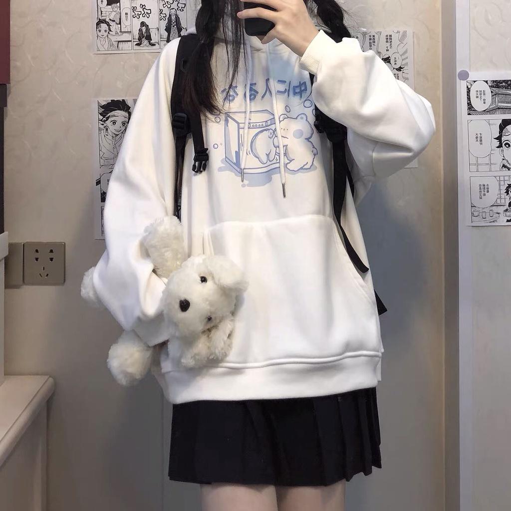 Áo Hoodie Nỉ Bông In Họa Tiết GẤU MilK Form Rộng Unisex Nam Nữ Ulzzang, Áo hoodie form rộng WIND unisex nỉ bông thời trang nam nữ oversize ulzzang