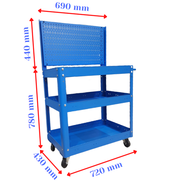 Xe đẩy 3 ngăn vách lưới 72cm xanh dương