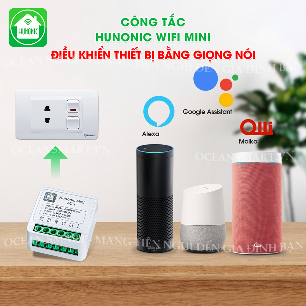 Công Tắc Thông Minh Wifi Hunonic Mini, Công Tắc Điều Khiển Từ Xa Qua Điện Thoại - HNMN02