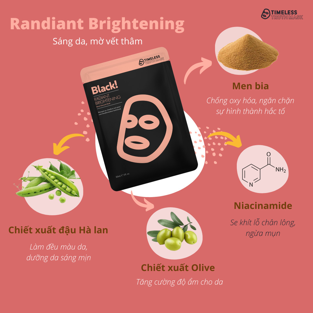 Mặt nạ than hoạt tính dưỡng trắng, ngừa sạm da Timeless Truth Mask - Black Radiant