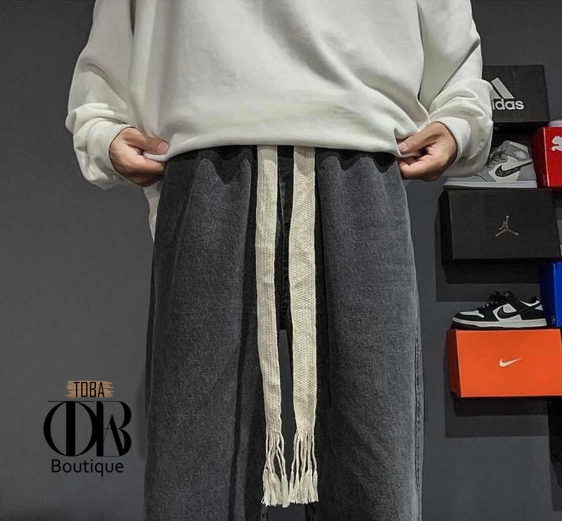 Quần jean ống rộng Unisex TOBA Boutique, quần đai chun, dây rút bản to, top xu hướng 2023, phong cách Hàn Quốc TBJ001