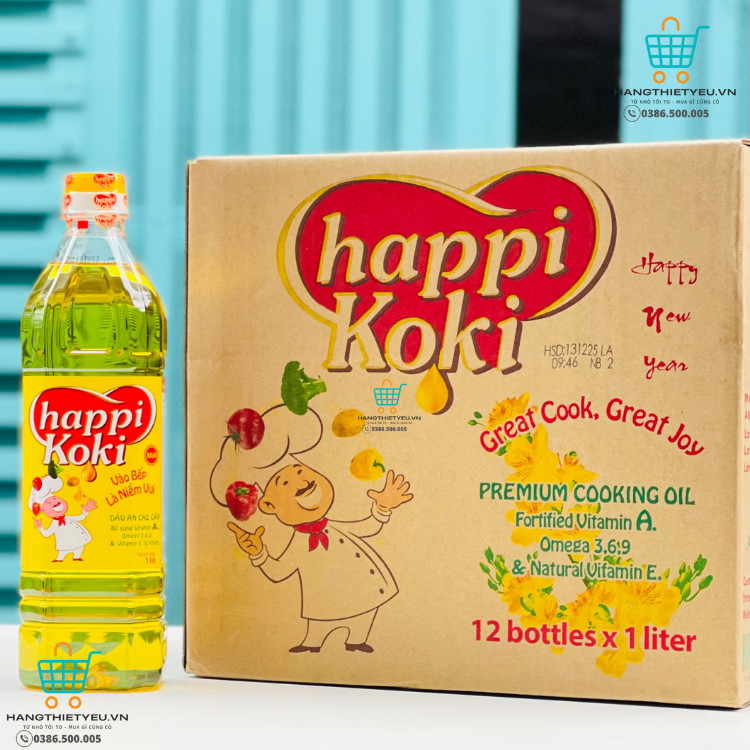 Dầu Ăn Cao Cấp Happi Koki Chai 1 Lít - Hàng Công Ty Nhập Chính Hãng Date Mới