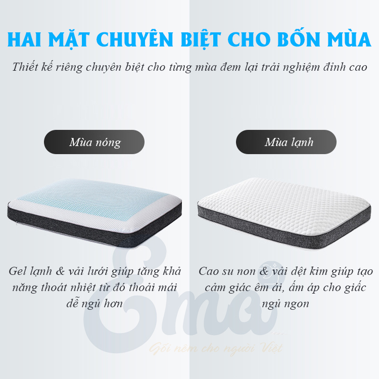 Gối Cao Su Non Than Tre Gel Lạnh EMA Giúp Nâng Đỡ Đốt Sống Cổ, Chống Đau Vai Gáy - 2 Mặt Chuyên Biệt Cho Từng Mùa Nóng - Lạnh